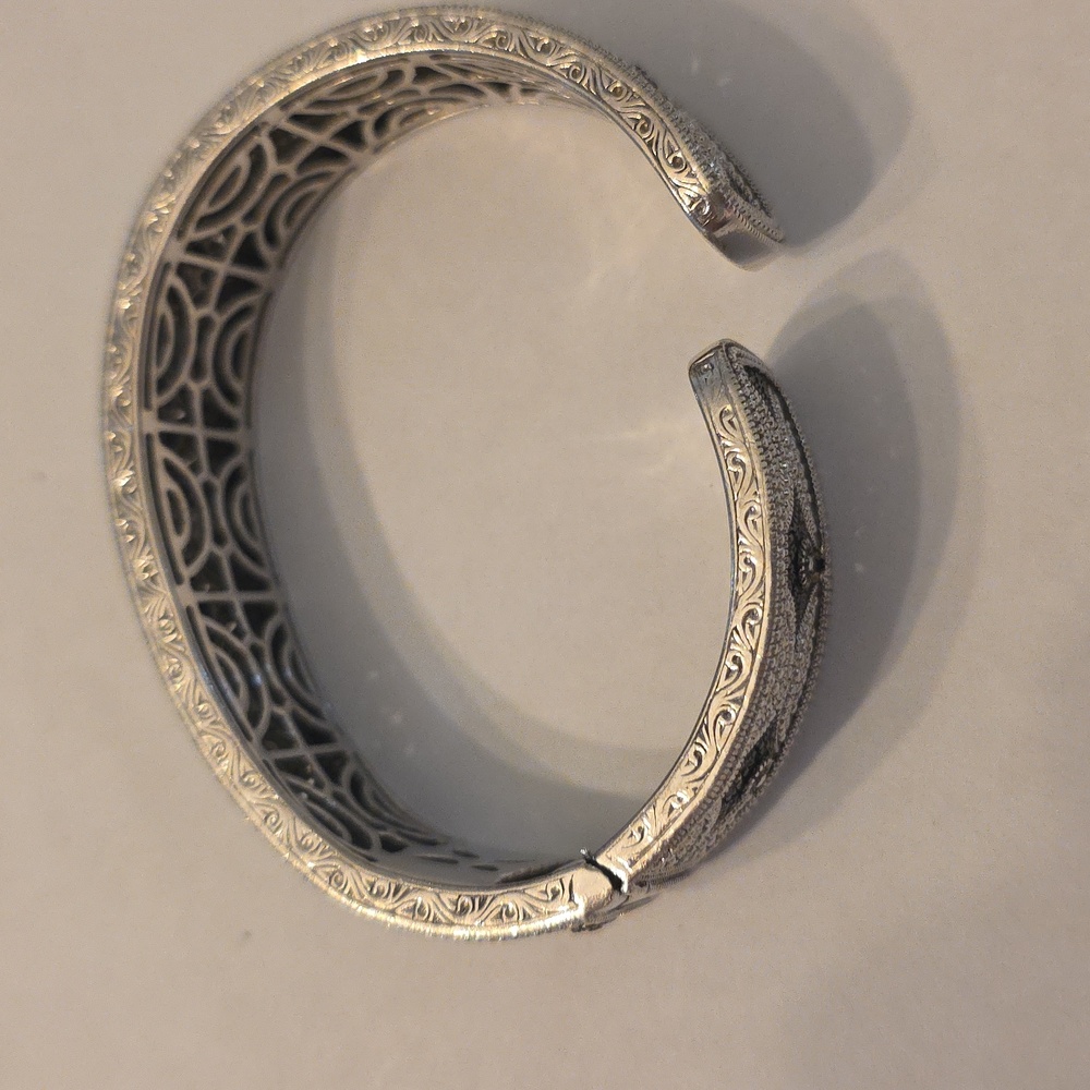 Silver And Black Patterned Cuff Hinged Bracelet - image 5
